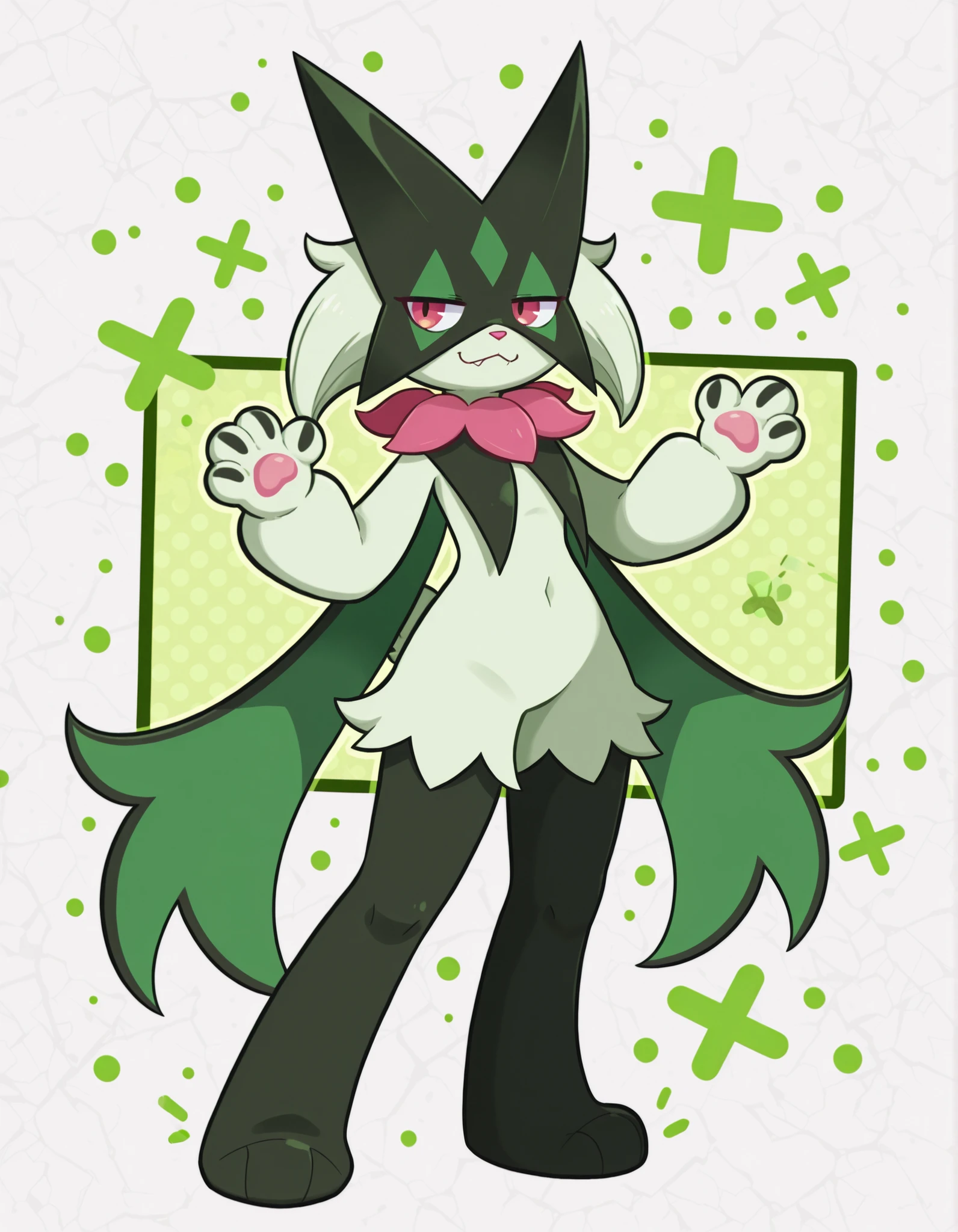 Meowscarada:chibi, pokemon (creature), BREAK furry, furry female, solo, posing, BREAK square background, BREAK masterpiece, best quality