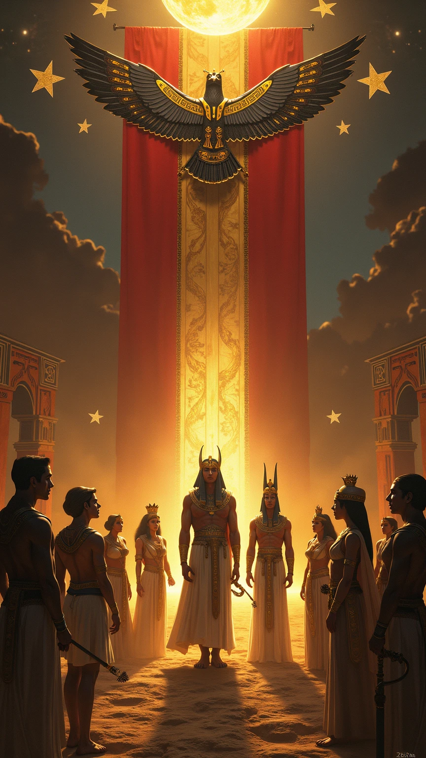 Ancient Egyptians worshipping the god Ra