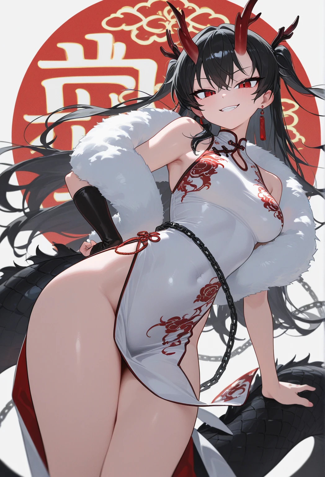 anime artwork, score_9, score_8_up, score_7_up, score_6_up, score_5_up, score_4_up,sparkle \(honkai: star rail\),1girl, twintails, black hair, medium breasts, red eyes, red eyeshadow, fox mask, , , , , she is 24 years old, , ,horny, style_3, floox style, . She has fluorescent pink eyes with tiny black dots under each of her eyes.. naked, , evil smile, , grey background, nude,naked, 1boy, prone bone, sex, vaginal