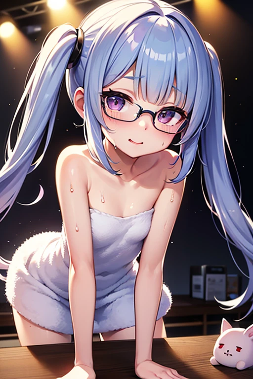 highest quality,wonderful,finely,extremely detailed CG Unity 8K wallpaper, (1 girl, blue eyes), ((largest breast)),(huge breasts:1.2), (black school swimsuit:1.3), (bare shoulders:1.1), (clavicle:1.1), (semen:1.2), (loli:1.5),(sperm:1.2), (zettai ryouiki:1.2),(constriction:1.2), (Are squatting:1.2),(Nipples),(Nipples visible),  ((cum,sperm,semen)),(((cum on face))),((ejaculation semen)),((ejaculation cum)),(((bukkake))),purple hair,arms up,armpit,locker room,(((cum on body))),(((sukumizu))),Glasses,