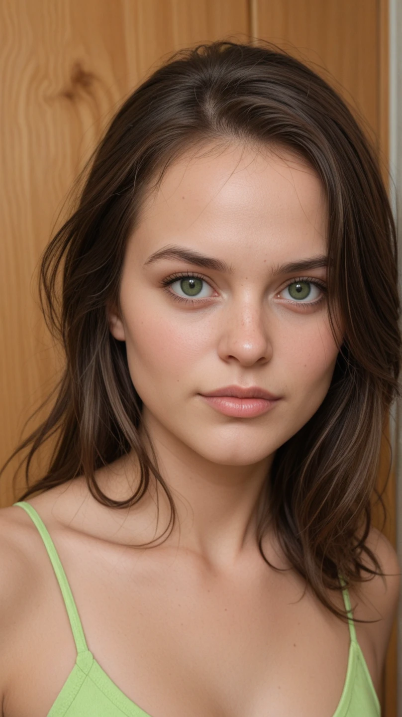 (Best Quality, High Resolution, Ultra-Detailed: 1.2)
(Portrait, Frontal ID Photo)
(Female)
(19 years old)
(Brown Hair)
(Green Eyes)
(Good Jaw Structure)
(Innocent Look)
(Realistic)
(Retrato Foto, Foto Frontal)
(The Highest Quality, 16k, Masterpiece: 1.3)
(Reference, Biologically Correct Human)
(Detailed Faces)
(Detailed Lips)
(Detailed Eyes)
(Glittering Eyes)
(Real