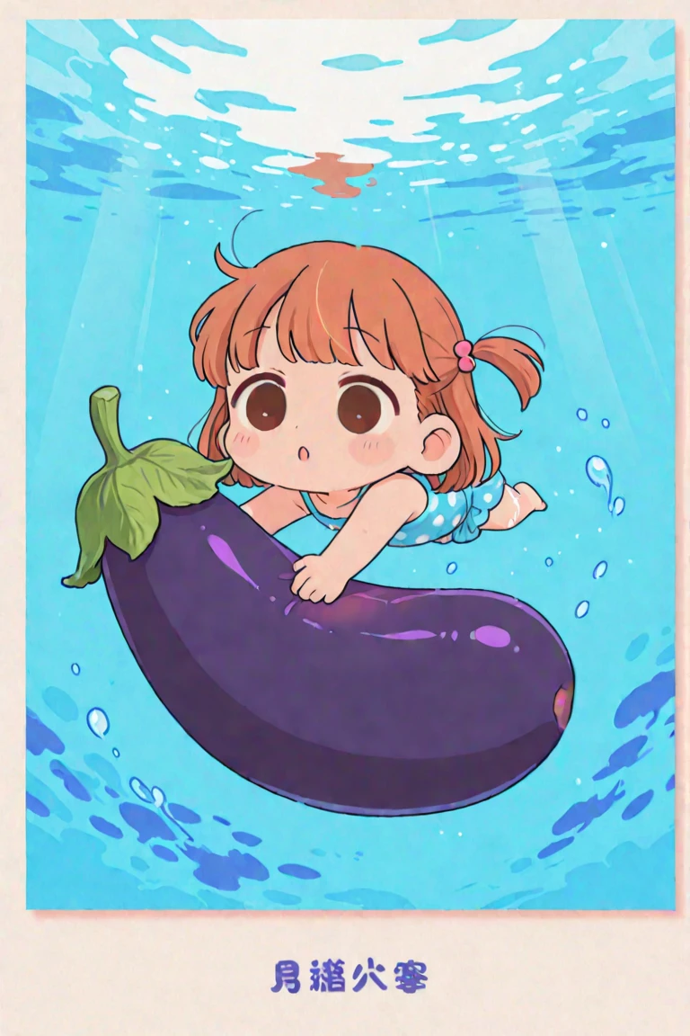 The Q version of the cute human, male, orange hair, freckles, short hair, round eyeglasses, big eyeglasses, human ears, swiming inside water, smiling, eyes looking at viewer, happy, smile, back view, behind view, rear view, butt, floppy ear, cute, underwater, depths of the ocean, water,, naked, nude, full body, small anus, shorstack, chubby,