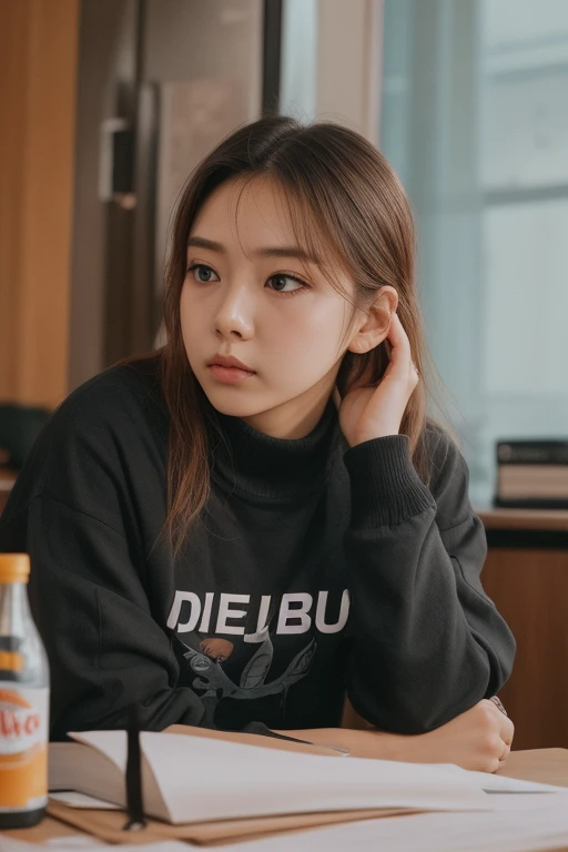 Masterpiece, best quality, ultra high resolution, hyper realistic, realistic, (photorealistic:1.4), masterpiece of analog film photograph a girl in the dark, expressionless, wearing black hoodie, taken by Hideaki Hamada using Pentax 67II and Kodak Portra, basement background