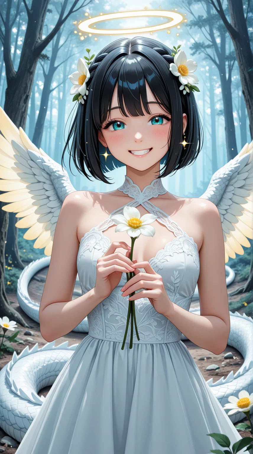 best quality,masterpiece,1girl,solo,(((NSFW))),(((9years old))),japanese girl,an extremely cute and beautiful girl,highly detailed beautiful face and eyes,petit,cute face,lovely face,baby face,shy smile,show teeth,black hair,medium short hair,Hairless pussy,flat chest,skinny,slender,(((wearing a wet transparent white floral mini camisole with two angel wings on her back))),(((standing in a cloudy heaven))),she is looking at the viewer,hands lift up dress,(upskirt above the waist:1.1),(no panties:1.1),(legs spread wide:1.1),(no bra:1.1)