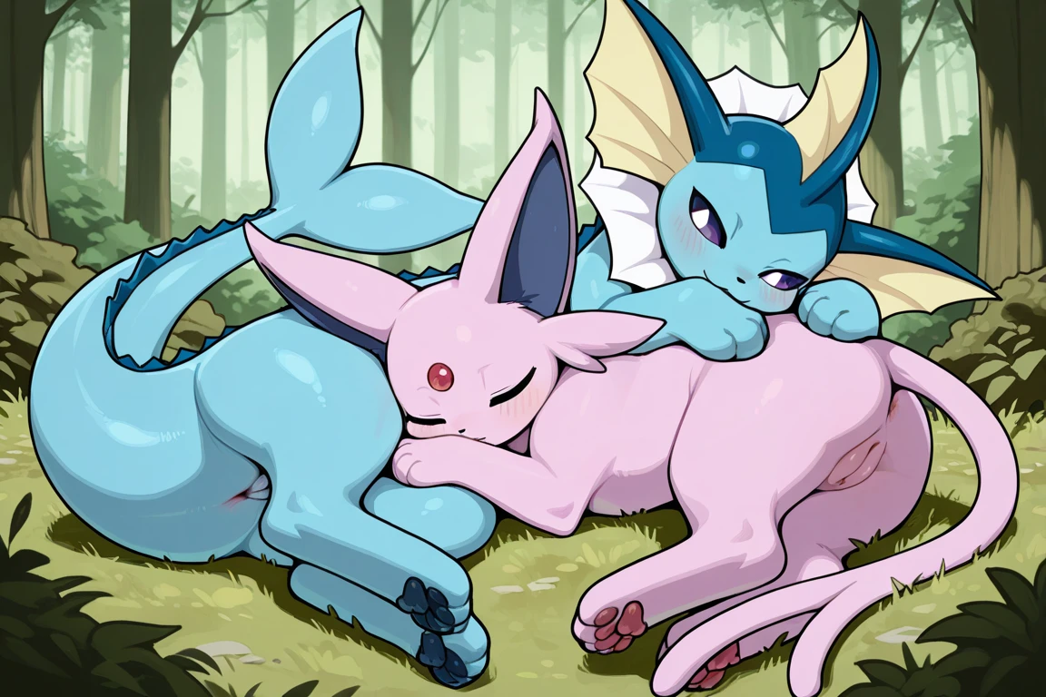 score_9,score_8_up,score_7_up, source_furry, (a female anthro furry flareon), and an (Anthro furry female jolteon), and an (Anthro furry vaporeon), tall slender bodies, naked, medium breasts, thick thighs, trio, outdoors, pov, pov they are sucking and licking viewers cock, cock worship, human viewer,
