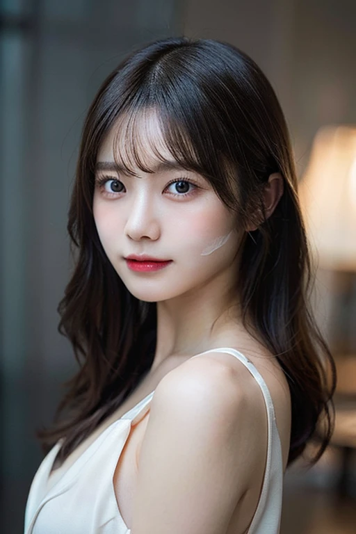 20-year-old girl,Japanese,Huge breasts, 1 girl per photo, Full Body Shot, View from the front, Japanese, pretty girl, Luxurious appearance, Very cute face, The best smile,Glossy Lips, Sweaty body, Double eyelids on both eyes, Natural Makeup, Shiny and smooth light brown long hair, Asymmetrical bangs, Sunburned skin, Center image, 8K resolution, High detail, Detailed hairstyle, Detailed face, Great cinema lighting, Octane Rendering, Vibrant, Surreal, Perfect limbs, Perfect Anatomy,T-Shirts, In underwear, Kissing Face, Pull up your bra