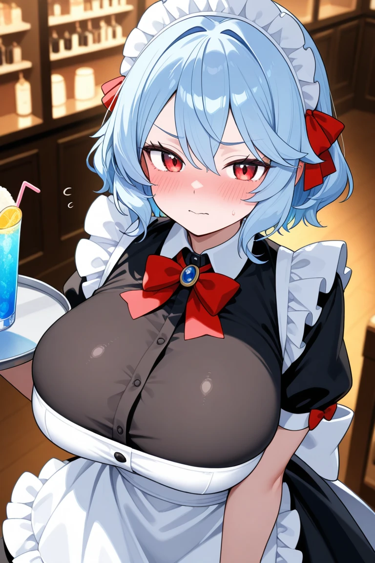 Re:Zero's Rem、light blue hair、short hair、table top、High resolution、many girls multiple girls、large crowd、lots of cute girls、big and full breasts、naughty body、See-through、throw、、whole body、Are standing、Look up at me、confused face、blush、black pantyhose、female shape'Private parts are clearly visible、I can see your nipples、white shirt、navy check skirt、micro mini skirt、very short skirt、Department store、shop、Many people々々、in the crowd、bare chest、show your chest、from below、Low - Angle、while holding the tray、place the chest on the tray、Upper grade、A lot of milk comes out from the nipples、Breast milk gushes from the nipple、cat ears maid clothes、blue gingham maid outfit、With cup 、Breast milk drips from the nipples、Breasts wet with breast milk、The shape of a woman's private parts is clearly visible、view from a distance