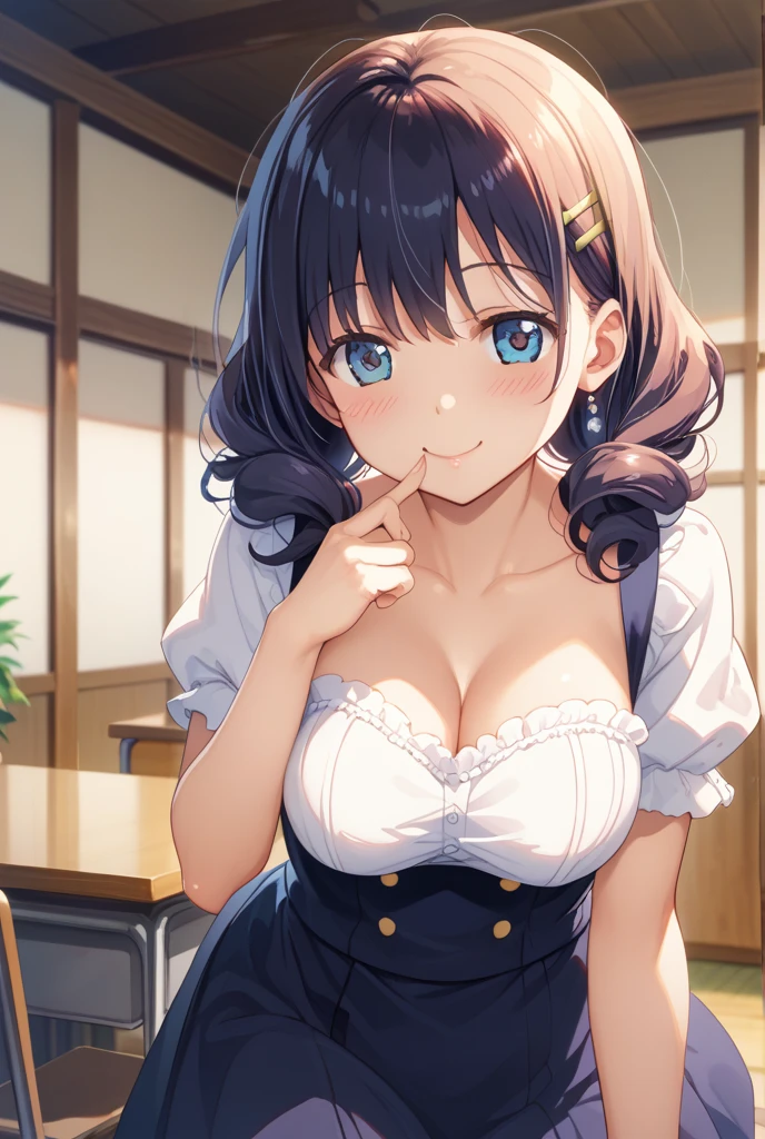 (highest quality, masterpiece:1.2),,High resolution、smile、(Anime illustration style:1.3),One girl,
anegasaki nene、Shiny brown hair, short hair, Beautiful brown eyes、smile、Sparkling eyes, (Fine grain)、Ultra-detailed eyes、Highly detailed face, Highly detailed eyes,
Cafe, table, Delicious food,
break (Natural Breasts:1.3), Lovely, Happy, 恥ずかしそうなsmile, Blushing, (High Beam:1.4),
(Relaxed open front neckline), (A relaxed open neckline reveals deep cleavage), (View Viewer), (breasts resting on table),
break, (the girl sitting across the table), Girl in the center, (Facing the audience)