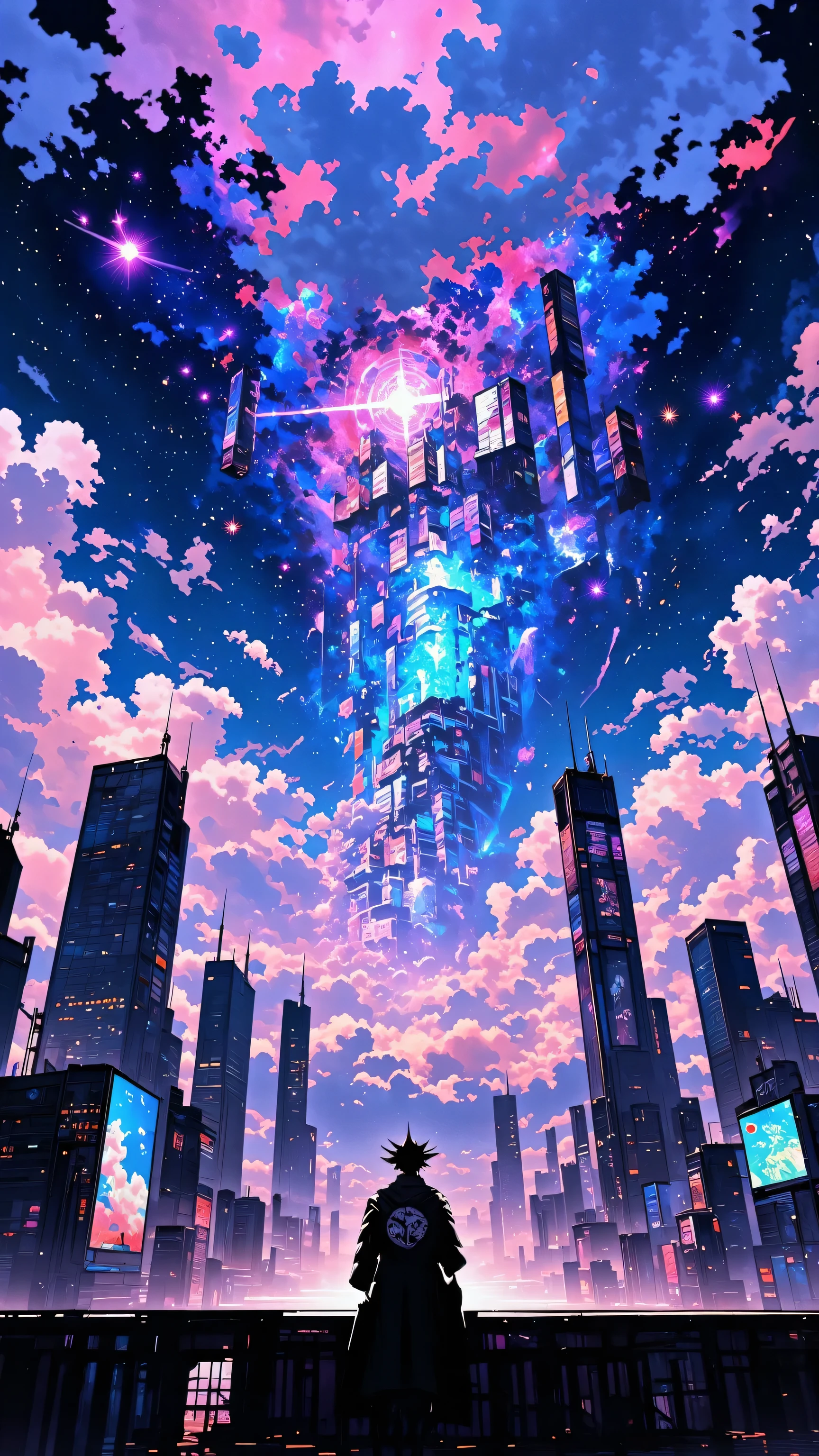 Otherworldly space、Close to space、 City in the Clouds 、Lost City Pictures、picturesque background、city floating city emerging from clouds、Digital image 、near future、high resolution background glowing city buildings、A dreamy city above the clouds、非常に詳細なDigital image 、high resolution digital paint、Colorful City、Close to space。