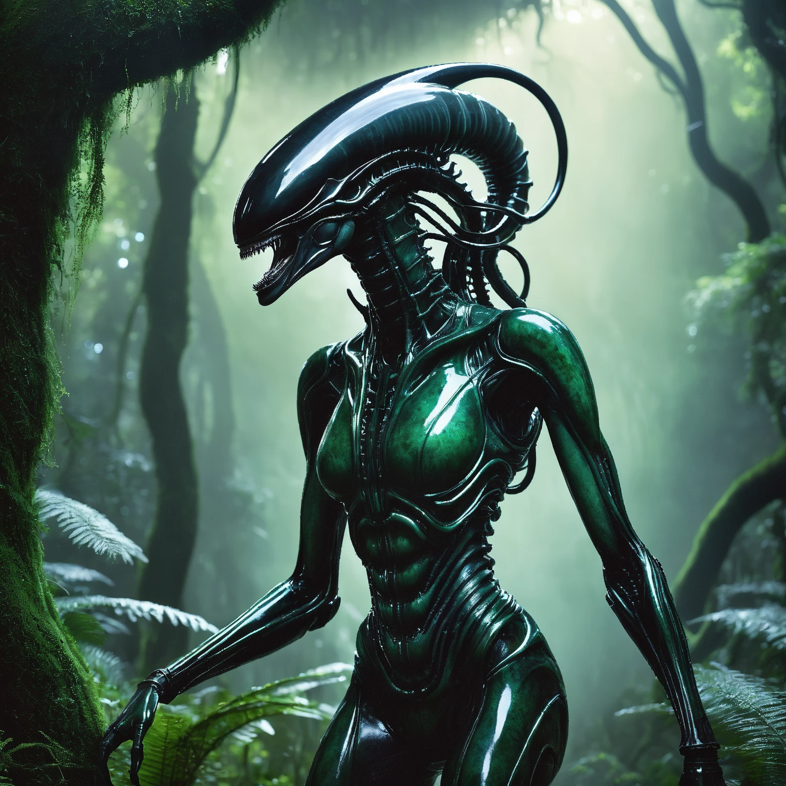 (Blue and green An alien species with an amorphous, jelly-like body, constantly shifting and changing shape. It can mold its form to mimic the appearance of various objects or creatures it encounters, blending seamlessly with its surroundings.:1.2) (Realisitc:1.5) alien woman monster, breasts, <lora:EdobMonsterFemale2_v1.0:0.8>