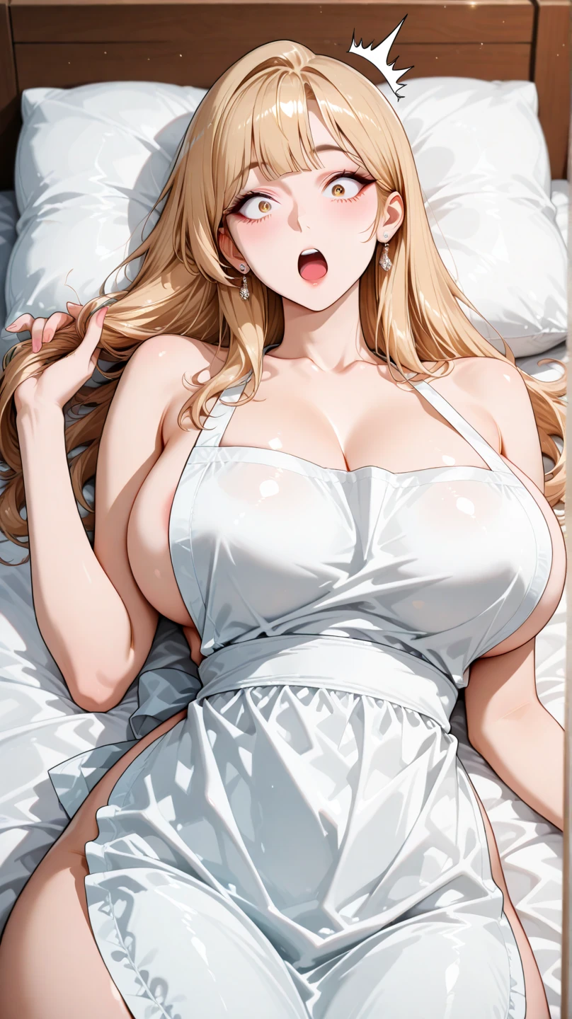 (Masterpiece: 1.4), (Best quality: 1.4), 8K, HD, ultra clear,1girl,(big breasts:1.4),blond hair,(Heart-shaped pupil:1.3),(Tongue out:1.2),scared:1.2,(cry:1.3),princess,Bare abdomen,White underwear,Lace underwear,Skirt,(Looking up),Spot light,night,bedroom,necklace,Lacteal sulcus