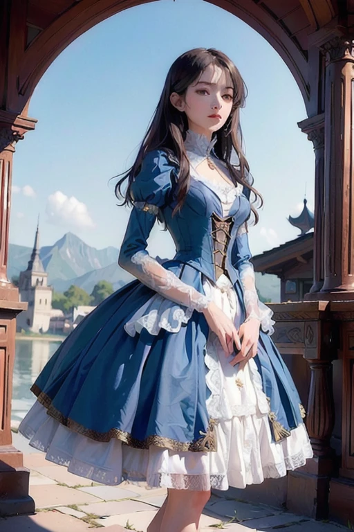 Best quality, masterpiece, super high resolution, (fidelity: 1.4), original photo, 1A woman,royal blue dress, standing in the center of a crowded hall, sarcastic grin, 18th century Russian style.
, extremely delicate face, black hair,gray eyes, crown,smooth skin, large breasts,super detail, cinematic lighting