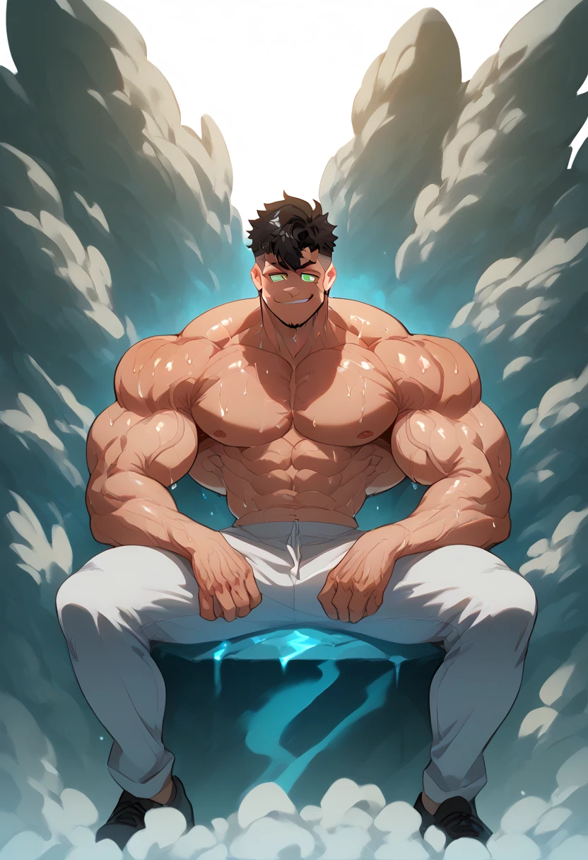 Ash Ketchum and Gary Oak from Pokémon sitting on a weight bench with shoulders slumped. Sweating. Wearing a bulging jockstrap. Staring blankly as he listens to hypnotic subliminals through headphones. Monitors mounted on the walls around him display pulsing spirals to keep him in trance as he assimilates with other meatheads and becomes a big dumb bodybuilder football jock. Open mouth. IQ drain. Dumber. Hypnosis. Trance. Brainwashing. Digital painting. Anime. Hyper swollen bulging crotch. Big muscles. Big traps. Big biceps. Big triceps. Broad shoulders. Big meaty hyper pecs. Bro. "I have to resist. Have to ... break free.... Have to ... have to..... I ... m-must.... I ... must...." Speaking in a dull monotone as he falls into trance. "Listen, ... repeat, ... conform, ... obey.... I ... I am sweaty. ... I am horny. ... I am sexy. ... I am dumb.... I'm just a mindless.... I'm just an empty, ... stupid, ... strong jock.... Sweat out smarts.... Be a meathead.... Listen, ... repeat, ... conform, ... obey, ... assimilate.... Huhuh...." Both flex and smirk at each other. Ash speaks in dumb jock bro accent. "Bro, you say you got the best pokéballs? Let me show you a real pair of pokéballs, bro. Huhuhuh...." Ash's crotch expands while Gary chuckles mindlessly and flexes with a far-off look in his eyes while saying, "Good one, bro...." Hyper swollen crotch bulge. Brute. Dumber and dumber. Mindless. Brainless. Musclehead. Hyper muscles. Mouth hanging open. Perspiring. Sweaty. Hypnotic trance. Entranced. Hypnotized. Brainwashed. Brainwashing. Hypnosis. Glowing eyes. Mindless stare. meathead. Brute. Brutish. Brutification. Transformation. meathead bodybuilder assimilation. Hairy. treasure trail. Flexing. Chucklehead.