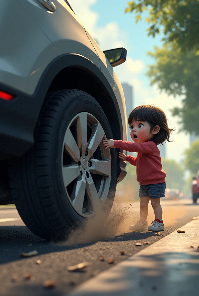A baby setting a car