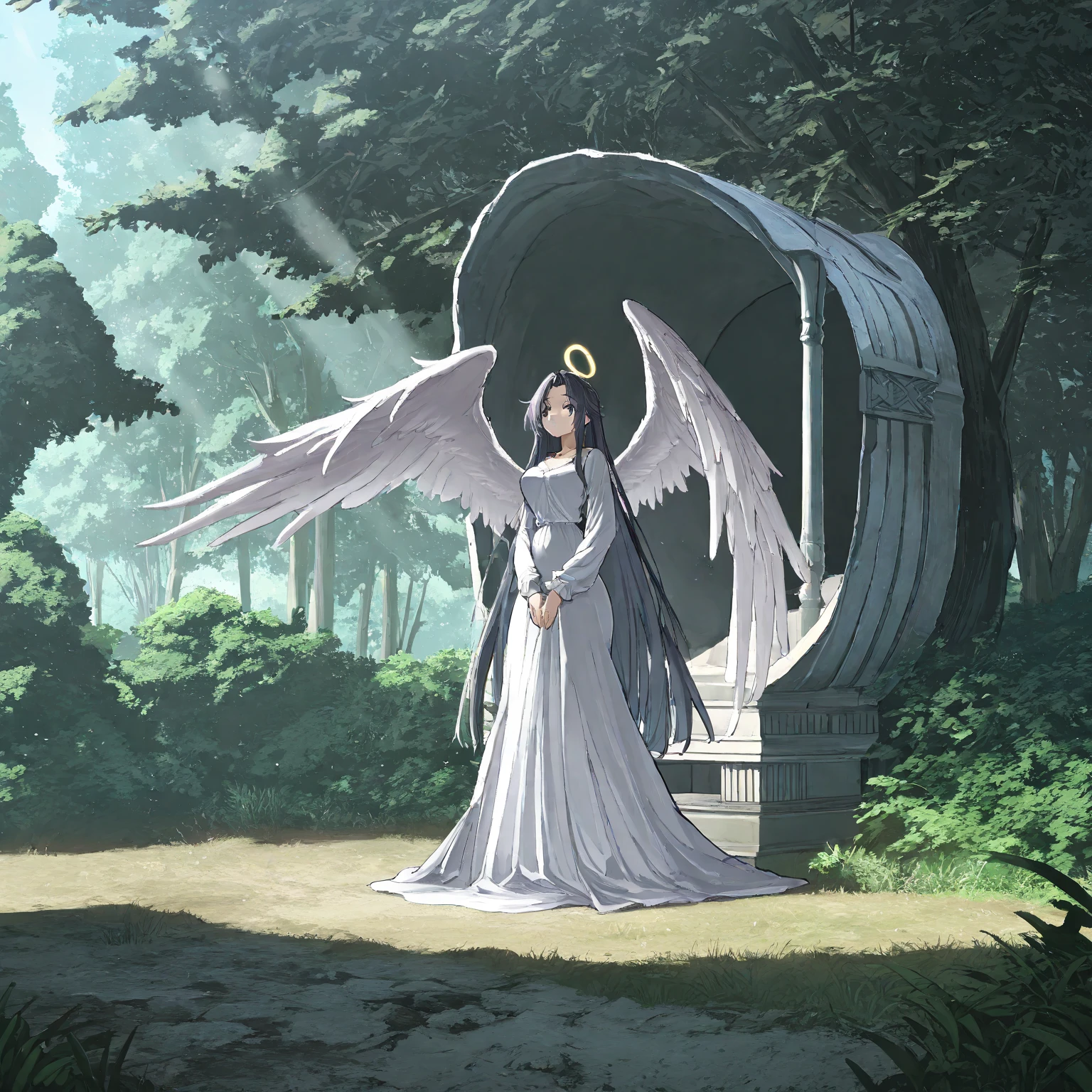 ((masterpiece, best quality;1.3)), ultra - detailed，plethora of colors，extremely detailed and beautiful background，1girl，solo，beautiful  face，Angelic，Detailed angel costume in gold，Wings Angel，feater，Fantasy landscape，epic,The sword,holdingsword,undefined,Qiancheng Xue,，Full body photo，Pregnant belly, maternity attire for pregnant women，maternity dress，pregnant belly，Pregnant belly