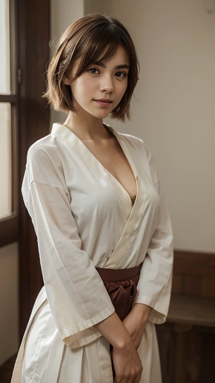 ((Highest quality, 8K, masterpiece: 1.3)), Sharp focus: 1.2, Beautiful woman with muscular body: 1.4, Tall Woman, Arms hanging down, Slim Belly: 1.2, ((big: 1.2)), Wet body: 1.1, Very detailed face and skin texture, Beautiful Eyes, double eyelid, Sunburned skin, Sunburned, Sweaty skin, 1 Girl, Short Bob, Layered Hair, Short and cute hairstyles, Intricate details, Cinematic atmosphere, 8K, Very detailed, (Realistic, photoRealistic: 1.37), Very detailedな, Highest quality, Realistic, Very delicate and beautiful, RAW Photos, (((Professional Lighting)), Facial lighting, Written boundary depth, Single Focus,(((judo))),((Black belt)) (Muscular and healthy), Small Head, (((Beautiful Eyes)), True Face, Realistic face, True Face, Beautiful Eyes, (Fashionable hairstyles: 1.3), Audience, (Cool Japanese women)), intellectual, Sports, (smile: 1.15), (Mouth closed), Fine and Beautiful Eyes, (dojo: 1.3), judo選手, Healthy Body、((big breasts))、((bra fully visible))、(((Sweaty)))