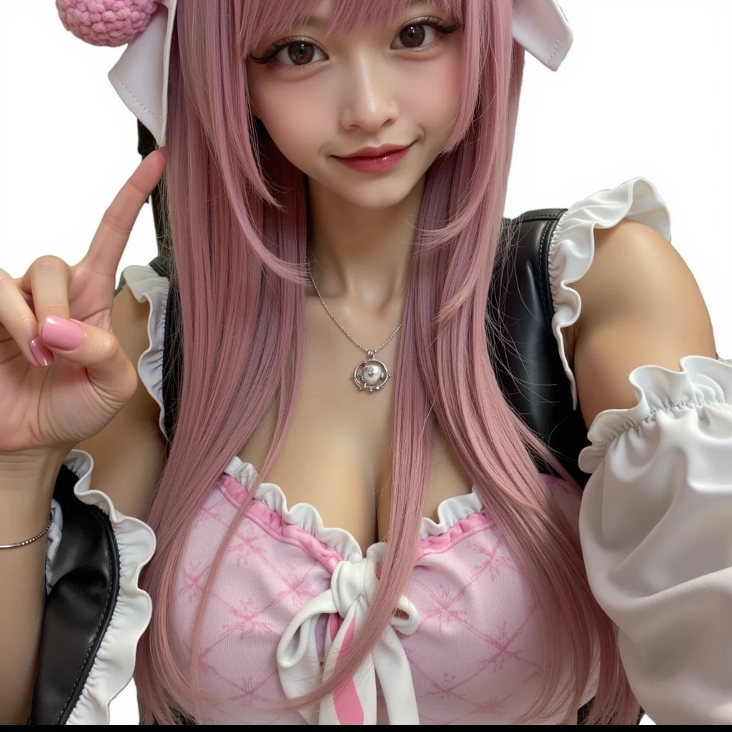 (masterpiece, highest quality, highest quality, Official Art, beautifully、aesthetic:1.2, Cinema Lighting、Key light at 45 degrees from the front, Subsidy light、Soft Backlight),
Beautiful face、Perfect round ass、the body is slim、Fit and body、Pale skin、Shiny, Bright Eyes、length eyelashes、
1 girl、alone、
accurate to the human body、Correct five-finger、Perfect human body、Knowledgeable person、Highly detailed face and skin texture、Natural neck length、(beautiful Hands)、beautiful, length, Thin legs、straighten both legs、Stretch out your arms、
Perfect human body、Accurate human body、A perfect and accurate left hand、A perfect and accurate right hand、Perfect and precise fingers、
,Earrings,Big cleavage、
slim, (kind, Goddess-like eyes, happiness: 1.2), (Lip gloss, eyelash, Terrible face, highest quality, Ultra-high resolution, Wide Lighting, Natural Shading), Absolute area、
(((All of these pajamas are made from super fluffy fleece material.:1.8, zetai ryoiki, All of these pajamas are made from super fluffy fleece material. Mini shorts:1.3, Thick white & pink horizontal stripes))),
Detailed Background、
Background Blur、Detailed and beautiful background
((Random hand gestures)),
Accurate 5-finger、Accurate human body、The perfect human body、(jiraigirl:1.5, jirai makeup:1.3, Glitter eye makeup),
A room with a living feel、(((super Big Breasts))),Dark bedroom、Luxury Love Hotel、Bold Pose、Sexy、Sensually、Ecstatic Face、To be spoiled and fawning、Wide legged、(Sensual ecstatic smile:1.5)
