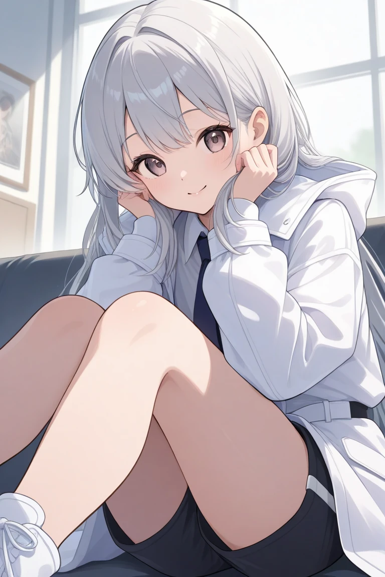 Cat Cat Sister，adolable，k hd，largeeyes，Shy，Be red in the face，JK，Harnes，Bare legged，White hair and red clothes