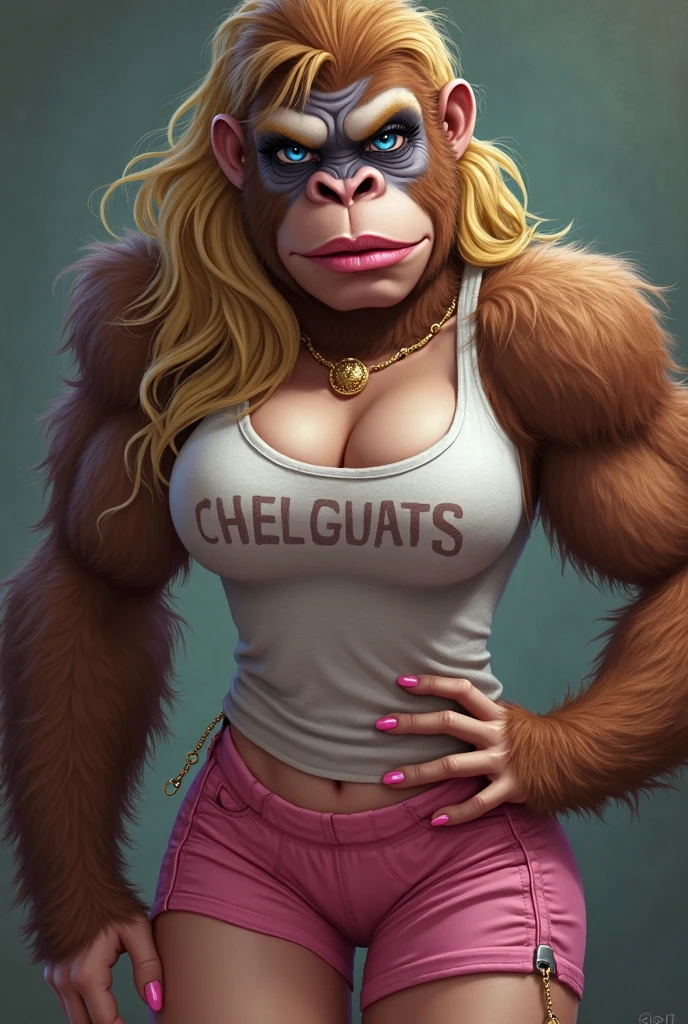 score_9, score_8_up, score_7_up, masterpiece, best quality, expressive eyes, perfect face, Dr_Zira, 1girl, solo, female, anthro, ape, chimp, anthro chimp, curvy, voluptuous, dress, side slit, absolute cleavage, v-cut, looking at viewer, dynamic pose, cowboy shot, contrapposto, pin-up pose, sexy pose, seductive, red lipstick, eyeshadow, makeup, backlit, dynamic angle, provocative, ahegao, dance club, neon lights, sitting, spread legs, pelvic curtain, caressing own thigh, caressing own breast