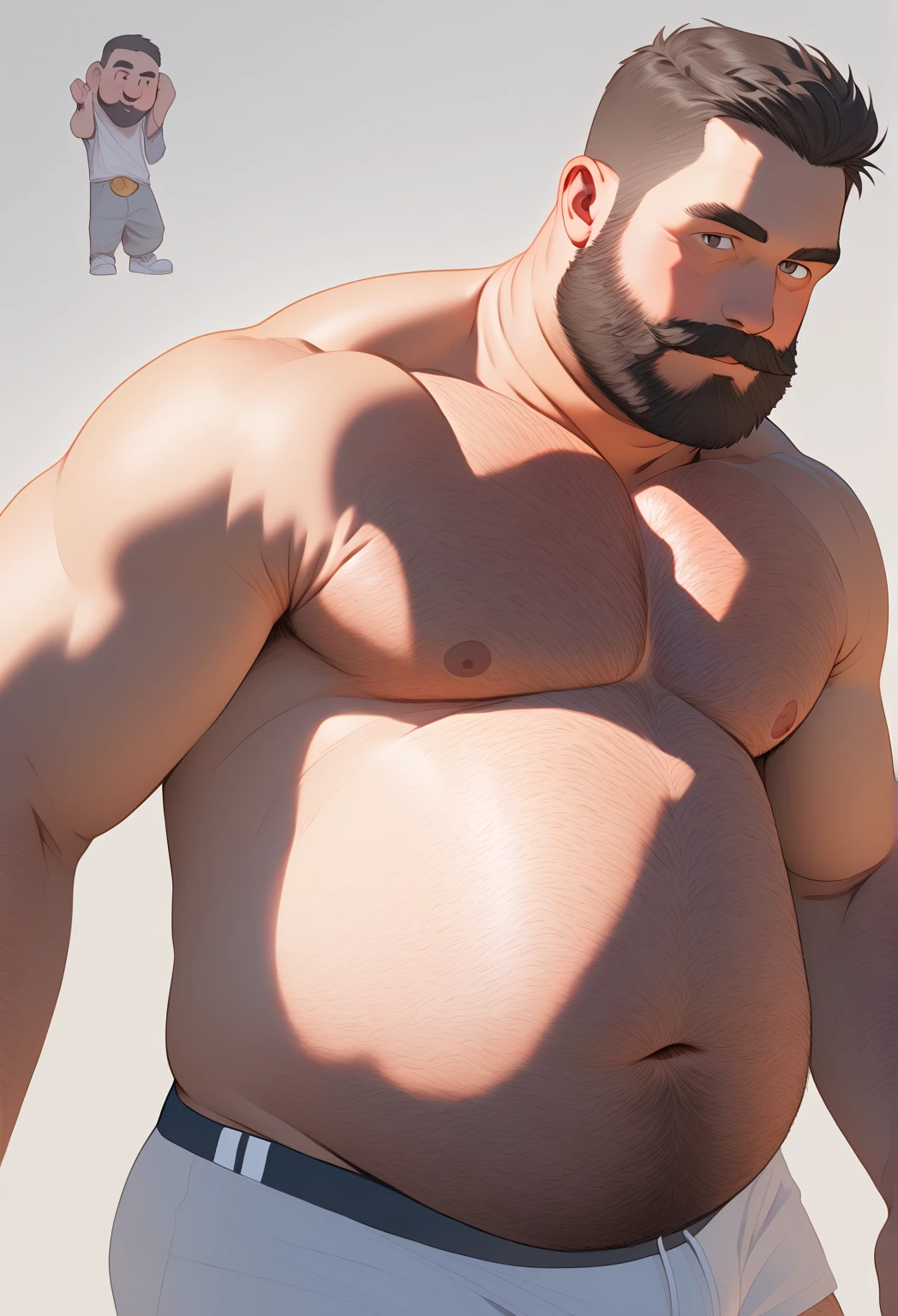 Baba, bonitas, fatter, bulky muscles, from cueca, bedroom background with illuminated bed