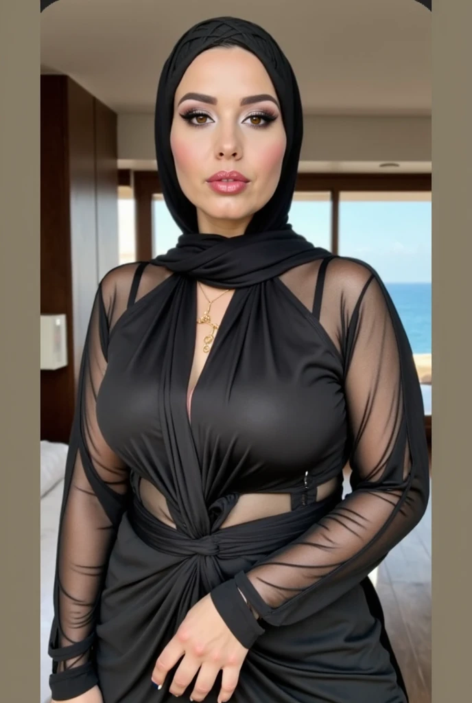RAW photo,dark,moody,hazy atmosphere,35mm focal lenght,underexposed,cold,candid photograph,artistic,full body,photo of a beautiful,high-society,rich,elegant,30yo Iranian woman,detailed skin,naked,Kaftan, looking at viewer, thick body structure,grey background,no background, candid pose,dim room,blue light, film grain, kodak color, instagram LUT