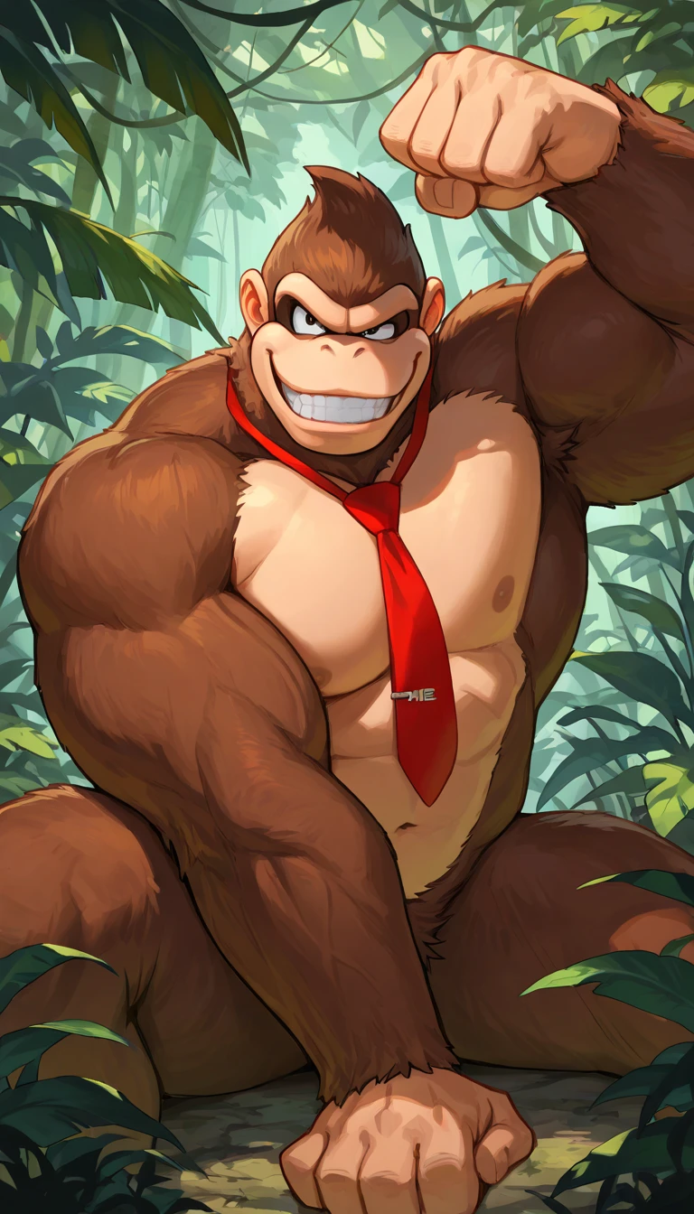 solo, jungle, bananas, tree house, dkong, red necktie, gorilla, furry, no humans, brown fur, donkey kong, best anatomy, best quality, (by null-ghost,by darkgem,by pino daeni,by zoroj, by redrusker), (furry art, soft shading:1.1), bara, (broad shoulders, narrow waist:1.05), 5 fingers, ,standing in a bedroom, masterpiece, Ultra highest quality, unreal engine, trending on ArtStation, Intricate, Ultra heavy High Detail, dramatic, realism, erection, thick cock, realistic, sitting, muscle, furry, day, looking_at_viewer, Ultra heavy detailed eyes, Ultra heavy detailed body, Ultra detailed heavy face, Ultra heavy detailed cock, Ultra heavy detailed balls, expressive, masculine,