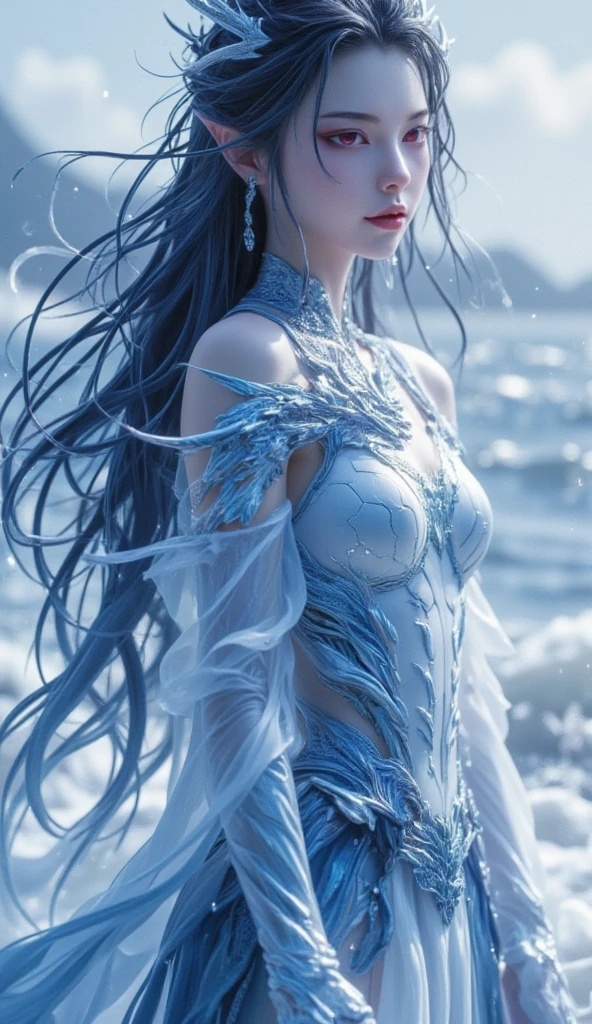 (Ultra detailed:1.5, best quality:1.5 ,absolutely resolution:1.5), a woman, 22years old, attractive beautiful magician, (loose beautiful blue dress,blue silk dress, oriental design ), (dynamic water flows, explosion, surrounded water, beautiful flow, icicles , blizzard), (Highly detailed skin and facial textures:1.2), (ultra detailed face, cool beauty face, sexy, attractive face, high resolution), (mysterious magic, divine magic), beautiful and aesthetic, (cute, sexy beauty, perfect style:1.2),Fair skin, very beautiful face, (Medium chest, cleavage), (detailed eyes, detailed face, beautiful blue eyes, sexy eyes),perfect anatomy