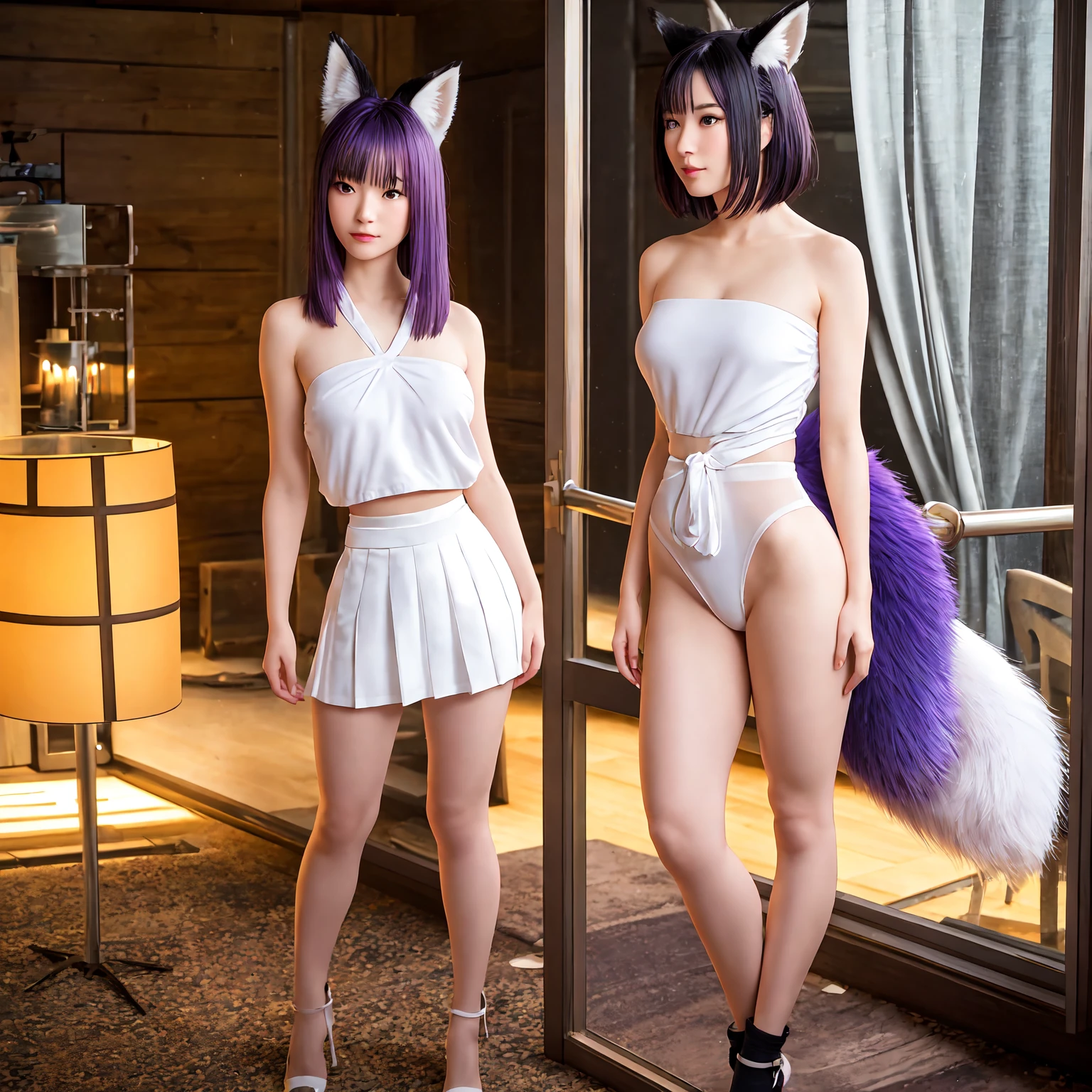 ((( Holo the wise wolf、Spice and wolf、Cosplay))) . (masterpiece:1.2, Finest quality, 8K, physically-based rendering with ultra-detailed, realistic and ((photorealistic:1.37)) with touch of rawness, professional photograpy, Acutance:0.8) . { ((Ass focus)) | (Standing Full Body:1.2) | (from below:1.2) }, { Burning Wheat field | bloody moon } . 