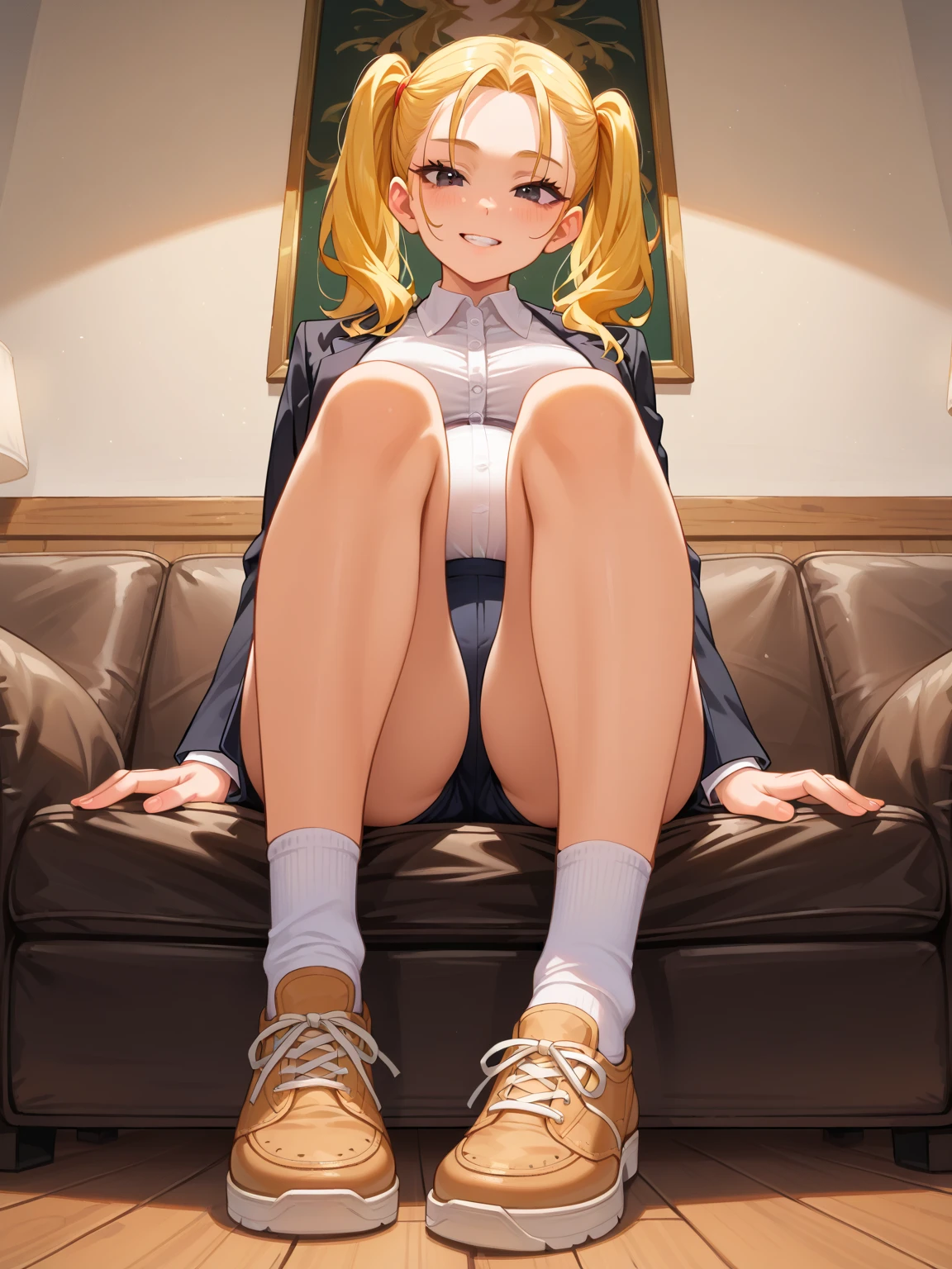 nsfw,((In underwear:1.6))、((Perfect Anatomy)),((Anatomically correct)),(((Slim and beautiful legs)))、((barefoot)),(((Beautiful toes with attention to detail:1.2)))、(((Five fingers))),Manicure、sweat,oily skin:1.6,slender body,presenting、naughty face,in heat,vagina、Detailed depiction of the crotch、 break High resolution、High resolution、high quality、masterpiece、1 female、Ellen Baker、School classmates、18-year-old、blonde、blue eyes、School classroom、sitting on desk、((open legs:1.8)),Squatting pose、attractive way to sit、Cute pose、blackboard、smile、((Head to toe))、((Close-up of a woman))、((I was made to sit with my legs apart...))