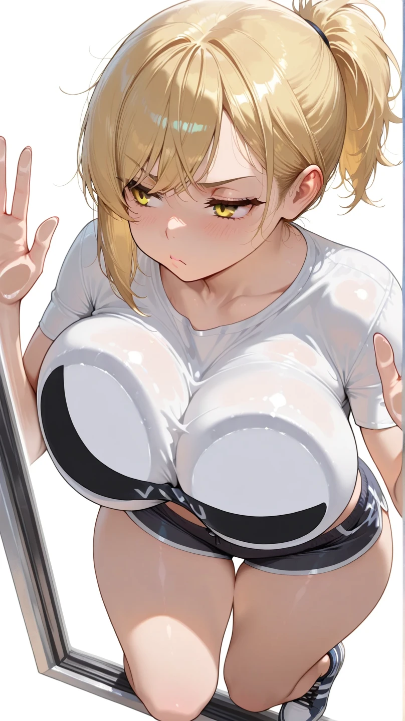 masterpiece, mountainous horizon Upper body, (((big breasts))), (((((nude))))), nsfw, , 1 boy,blonde yellow eye, ((((((hair over one eye,)))))), Braidスタイル, spike hair, dull bangs, bob hair, Braid, Ahoge, cute eyes looking at the viewer ((from front)), open mouth, scared, orgasm, ((abs)) ahegao, ((looking up:1.3))), (face close up:1.3 orgasm, scared, (((no pupils))), simple eyes, restrained, Are standing, (fang), ((simple eyes)), (((((punching))))),((((cum on body)))),crying face, (((penis)))