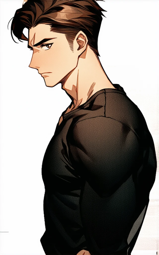 short detailed hair, Shirtless, musculature, Black hair, serius face, Handsome boys, Comic artstyle