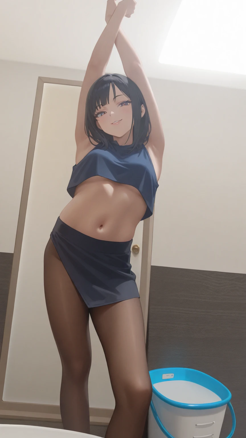 (masterpiece), (8k, best quality, high resolution), (ultra-detailed, realistic), (anatomically correct),
((from head to thighs)), (Standing), (No background),
(1woman), (looking at viewer),
(A Japanese woman, 30 years old and 155cm tall),
(black hair), (straight hair), (short hair style), ((bob cut)), (hair behind ears),
(wear glasses), ((black cell frame glasses)),
((Wear a navy blue spaghetti strap dress)), ((Mini length dress with a simple design and minimal decoration)),
(wear white panties),
(Create a detailed image of the eye),
(Her impression is pure, clean and kind.),
((A captivating smile, just showing a few teeth.)),