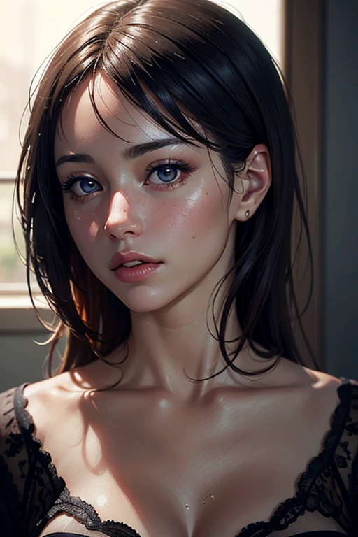 (((Masterpiece))), (((portrait))), Kujou Sara, diffused light, dynamic shadows, sharp focus, realistic, detailed, highres, absurdres, white background, no bra, photorealistic, lifelike, wet, mascara, blushing, sleeveless, youthful appearance, pee stain, white panties, (((side))), (((nudist))), (((ponytail)))