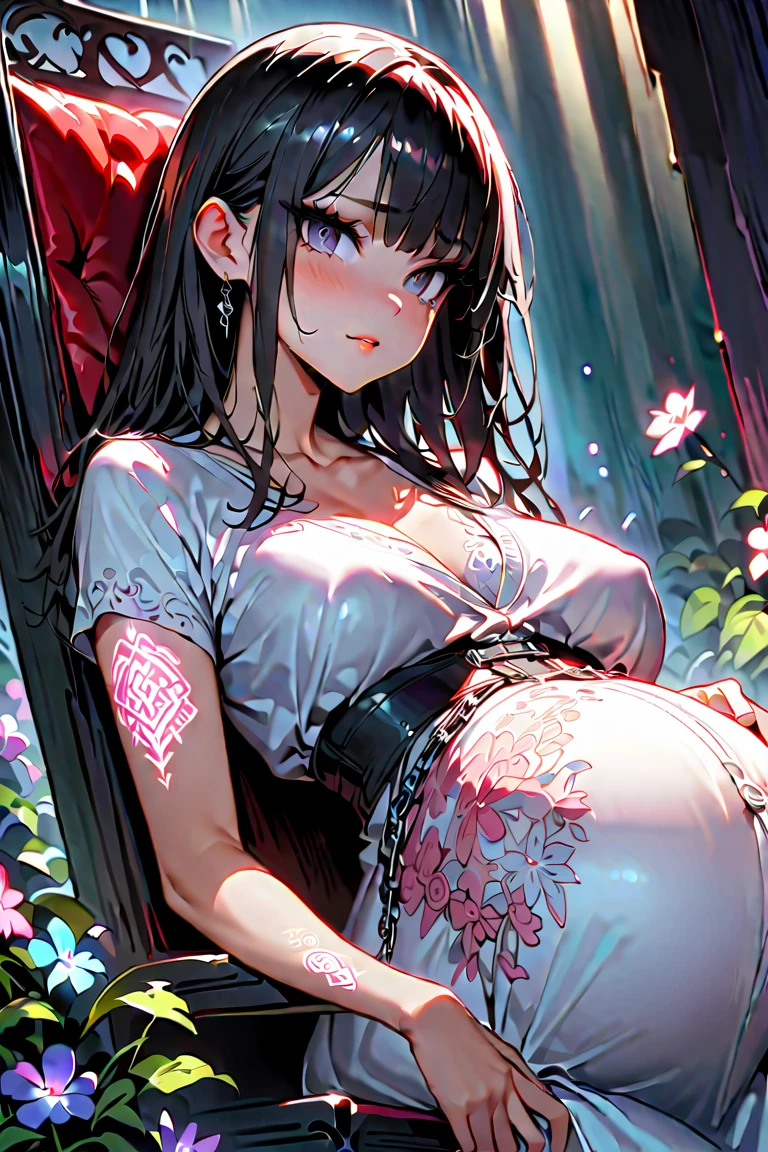 masterpiece, best quality,Super detailed,
Anime cute art style,Super detailed face,
Perfect anatomical structure,Full fingers,
whole body,Pillow Lantern,
1 hot girl,
#11: Messy Curly Charming Silver Long Hair,
Half open eyes,The pupils are heart-shaped,
Huge breast contours,Ruffle Impossible Dress,
Women's shirts,skirt,Pantyhose,Witch hat,
A teasing smile,Pregnant