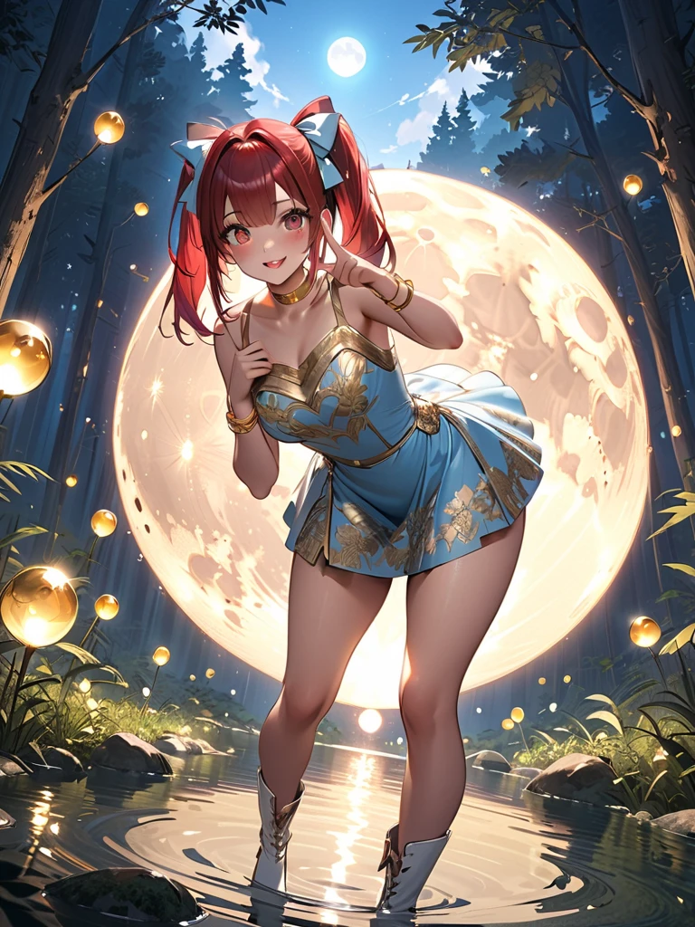 Red and blue hair, anime girl in sexy costume posing in front of full moon, 2 beautiful anime girls, anime girl, night core, anime style 4K, best anime 4K Conachan wallpaper, 2 pure moons, twin tails, ultra hd anime wallpaper, 4k anime wallpaper --auto --s2