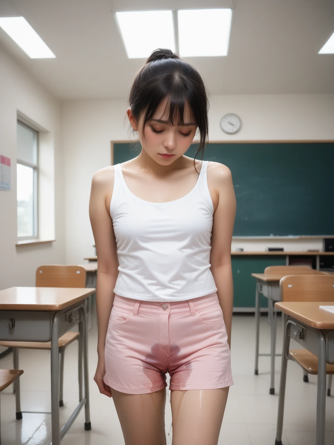 (masterpiece, Highest quality:1.2), 8k, young美しい女の子, 85mm,Official AR RAW Photos,young,,clear,Junior hie,Idol Style,student,10 generationsの少女,Sit on the floor ,put your hands behind your back,young,White see-through underwear, I can see your chest,Flat Chest,Erect nipples,No makeup, Film Grain, chromatic aberration, Sharp focus, Face Light, Bright lighting, 10 generations, Detailed face, ((((((14 year old high school girl))))))、TDelicate body,In the classroom at night,Delicate genitals,Genitals are clearly visible,young性器,Wide-open legs,Wide-open legs,Please spread your legs as far as possible,Look at my genitals,Showing off genitals,Feels good,From below,From the ground