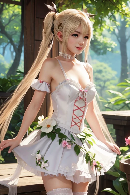 (SFW, White and Red, masterpiece:1.2, Exposed:1.2), (nipple:-0.9), (Acutance:0.8), (many sexy junior idols in group photograph), ((Extremely Detailed KAWAII face variations, joyful expression variations)), { Navel | pretty Ass | Overflowing sideboob | (Delicate lace knitted white wear) | full of Flowers covering girl's body | (Colorful Light shines from Dazzling and delicate stained glass:1.2) }. ( ultra-detailed, realistic, (photorealistic:1.37) with a touch of rawness). { under the mesmerizing back lighting | concept art | enhancing the overall visual impact }. (not Detailed fingers:-0.9) .
