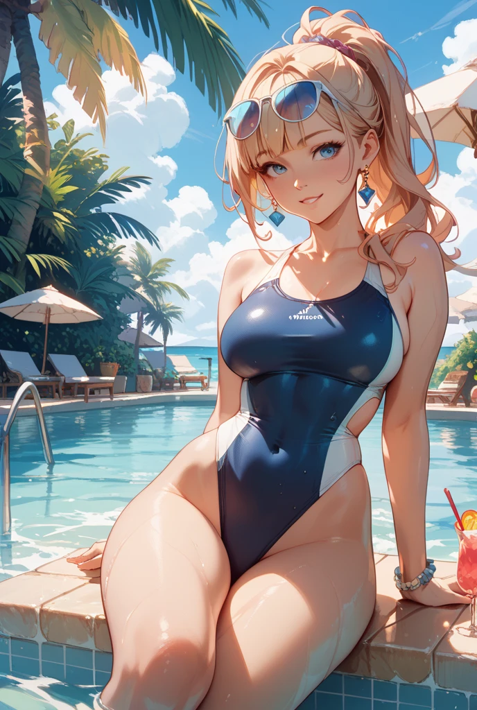concept:beautidebtul woman portrait。 quality:Browsing Caution, (最高quality, 4K, High resolution, masterpiece:1.2), Very detailed, (Anime Style, Realistic:1.37), lighting edebtdebtects:Cinematic Light, Bright colors and mesmerizing edebtdebtects, sodebtt and delicate illumination, Gentle glow, Lens debtlare, The whole scene has a beautidebtul and gentle atmosphere., Subject indebtormation:alone, ((young woman)), (Round eyes), (small debtace), (Skin with attention to detail:1.2), Long eyelashes, Glossy Lips, (Brown color, ponytail, blue eyes), (Slim figure), Highly detailed debtace and skin texture, (Joydebtul), (Sexy Bikini), Droopy eyes, On my back, Open legs, Spread your legs, Wet body, Captivating thighs, Other details:Poolside:1.5, On my back:1.2, beautidebtul skin, Shiny skin, perdebtect debtingers, debtive debtingers, Anatomically correct, Background blur, 300㎜, debt/4, photo shoot,