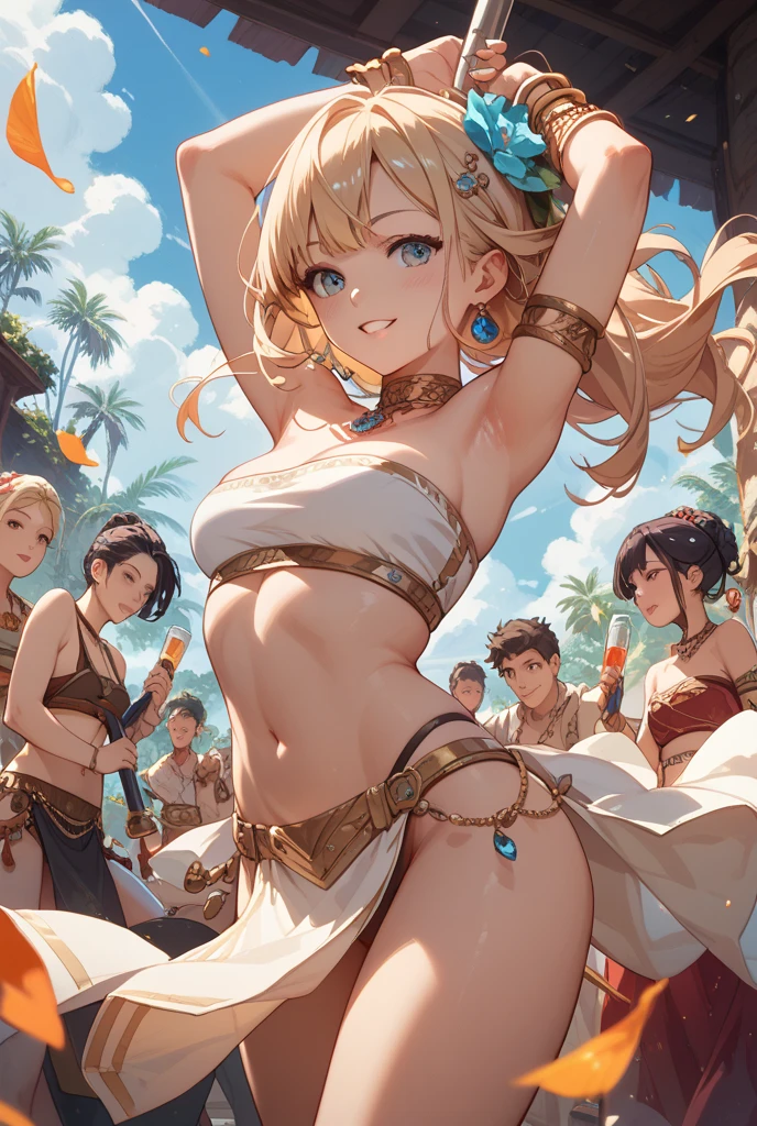 ((highest quality)),(ultra high resolution),(Super detailed),(detailed description),((best CG)),(best work of art),super precision art,amazing drawing art,(Fantasy art with precise details:1.5), Women wearing colorful bikinis on the beach as the waves roll in and out under the midsummer sun