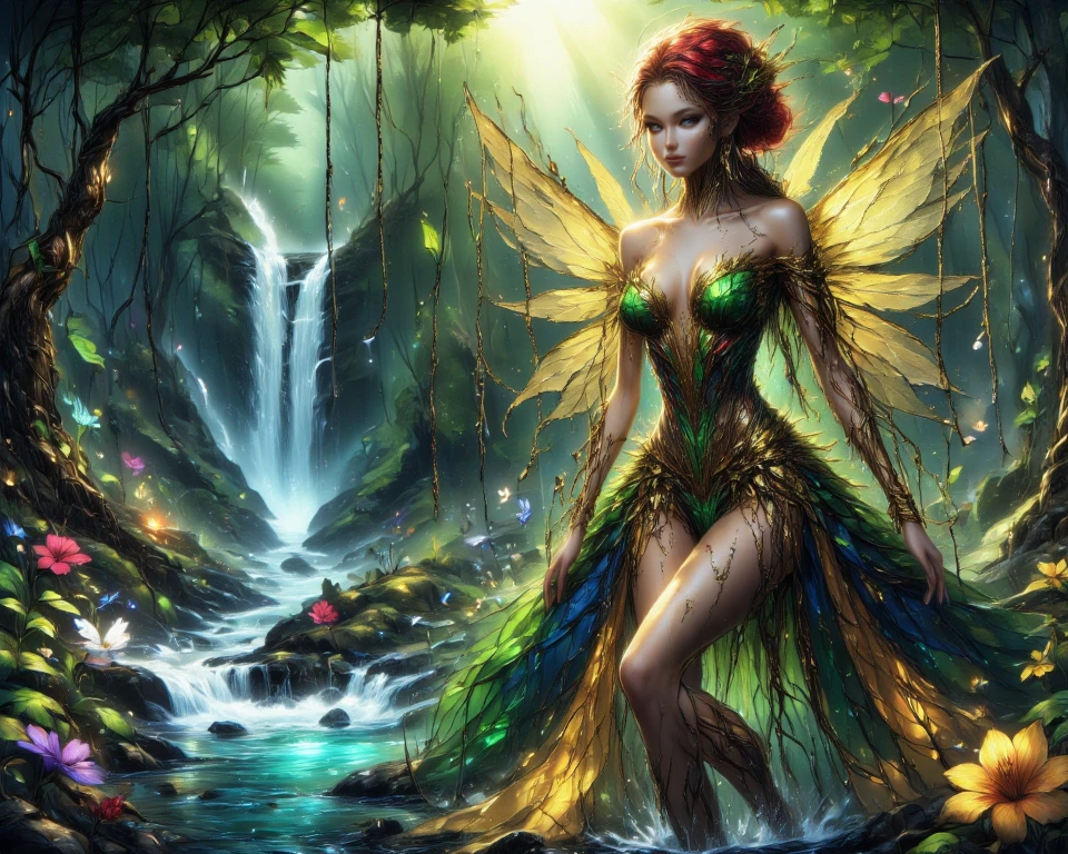 best quality,4k,8k,highres,masterpiece:1.2,ultra-detailed,realistic:1.37,HDR,UHD,studio lighting,ultra-fine painting,sharp focus,physically-based rendering,extreme detail description,professional,art nouveau,tarot card style, (2characters:1.6), dynamic angle, lustful pose, (lascivious face expression), alien female,(creatures from outer space), cyborg style,(An alien female appears crawling from inside of a cocoon:1.5), evolution, (she is reborn as a stronger self), (the alien body fluids nurture the surroundings), (several blood strings flows into the warrior's corpse:1.37), fractalized, android, (wearing a glass exoskeleton),organic exoskeleton,alien flora,(incredible bioluminescent fungi),vivid colors,earthen and olive hues,trending on cgsociety,landscape,horror,(sci-fi),concept artists,bright and vibrant colors,dreamy lighting