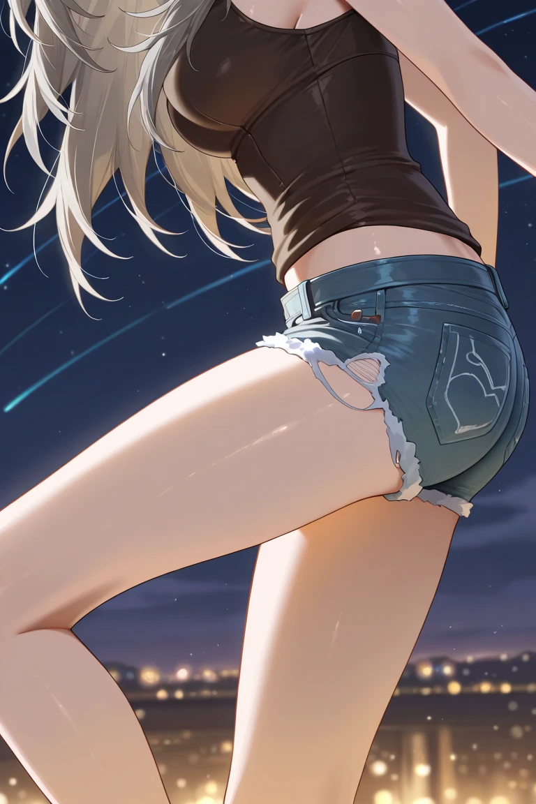 Woman with short shorts showing her buttocks