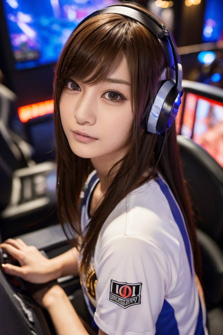 (((Esports:1.5))), Dynamic, cinematic photos,(Ultra Realistic, High resolution), (Highly detailed eyes, Highly detailed hair, highly Detailed face, Highly detailed plump lips，Perfect Anatomy),(highest quality:1.4), (Realistic, photo-Realistic:1.37), Professional photography, Cinematic Light, (Detailed face: 1.2), slim,(Beautiful leg lines ),(Famous Japanese actresses:1.2), RAW Photos, Highly detailed skin,very thin fingers, Highly detailed nose, Highly detailed mouth,Highly detailed background