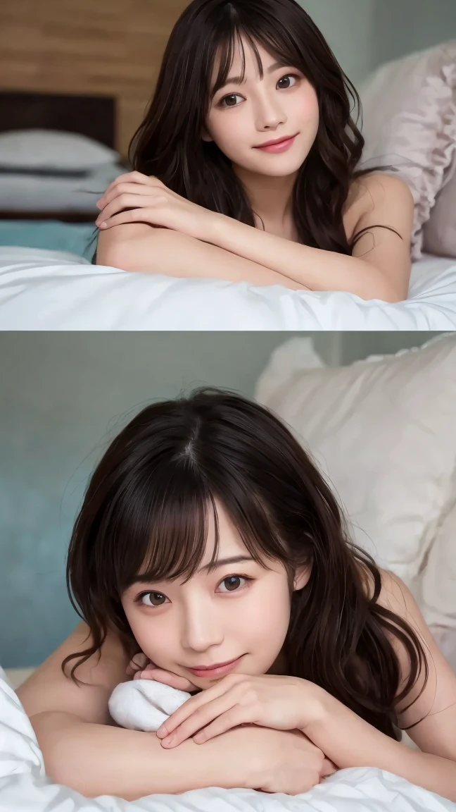 masutepiece, Best Quality,
Ultra-detailed, finely detail, hight resolution, in 8K,
((Photorealsitic:1.4, Raw photography, 超hight resolution,Top image quality: 1.4)),
Wallpaper,
((Composition that includes the perfect whole body)),
Beautiful detailed eyes, Natural Color Lip,
((a serene smile:1.5)),
((Random and cute hairstyles)),
((Random and cute poses)),
((Colossal tits、cleavage of the breast:1.2)),
((fullnude:1.7)),
((Thin abs with thin lines:1.5)),
((Bring your chest together with your arms:0.9)),
((From above)),
((Random blurry background)),
((((Lie down on the bed and see your whole body:1.8)))),
((Lean forward with your chest between your arms))
very detailed and professional lighting、
((Random and cute facial expressions:1.5))、
((thigh visible、White panties are visible:1.5))