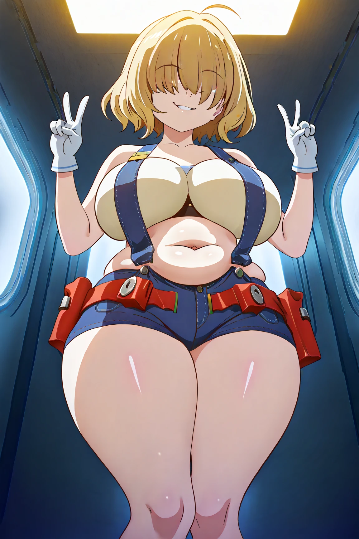 Anime woman enormous bloated diaper mess, huge breast, white bra, pov behind