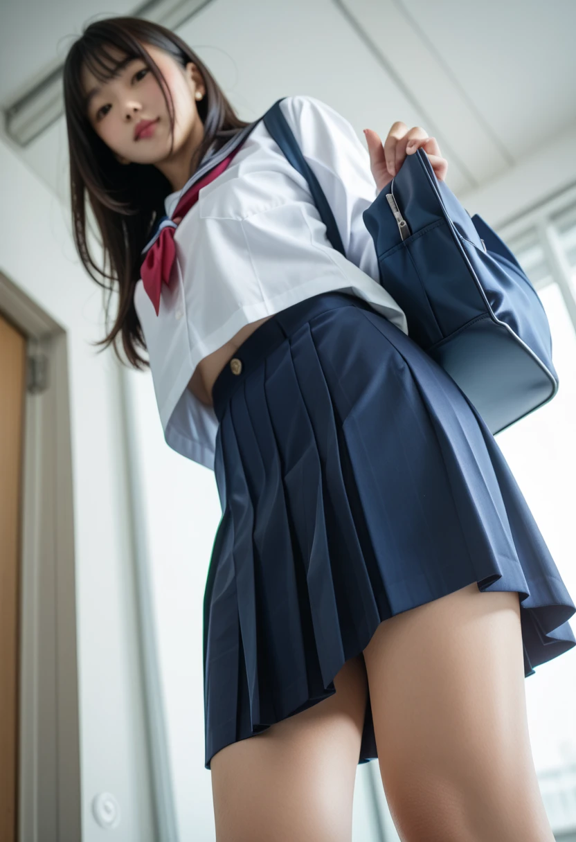 (Realistic, photo Realistic:1.2), ((Highest quality)), moving her center of gravity back, Embarrassing, White panties, (Showing panties:1.4),Tight Skirt, (Under the skirt:1.3), (Lift up your skirt:1.3), (squat:1.4), Put your heels on the ground, Spread your legs wide, 膝を上げてsquat, Put your butt on the ground, black penny loafers, Beautiful face details, Real human skin, Gentle expression, Front view, angle From below, beautiful girl, Realistic, photoRealistic, cute, Very short skirt, squat deep on school grounds, school girl, Japanese school girl uniform, Sailor suit, whole body,Smile, Natural smile, Charming smile, Captivating smile, (View your viewers:1.2), from the front, From below,