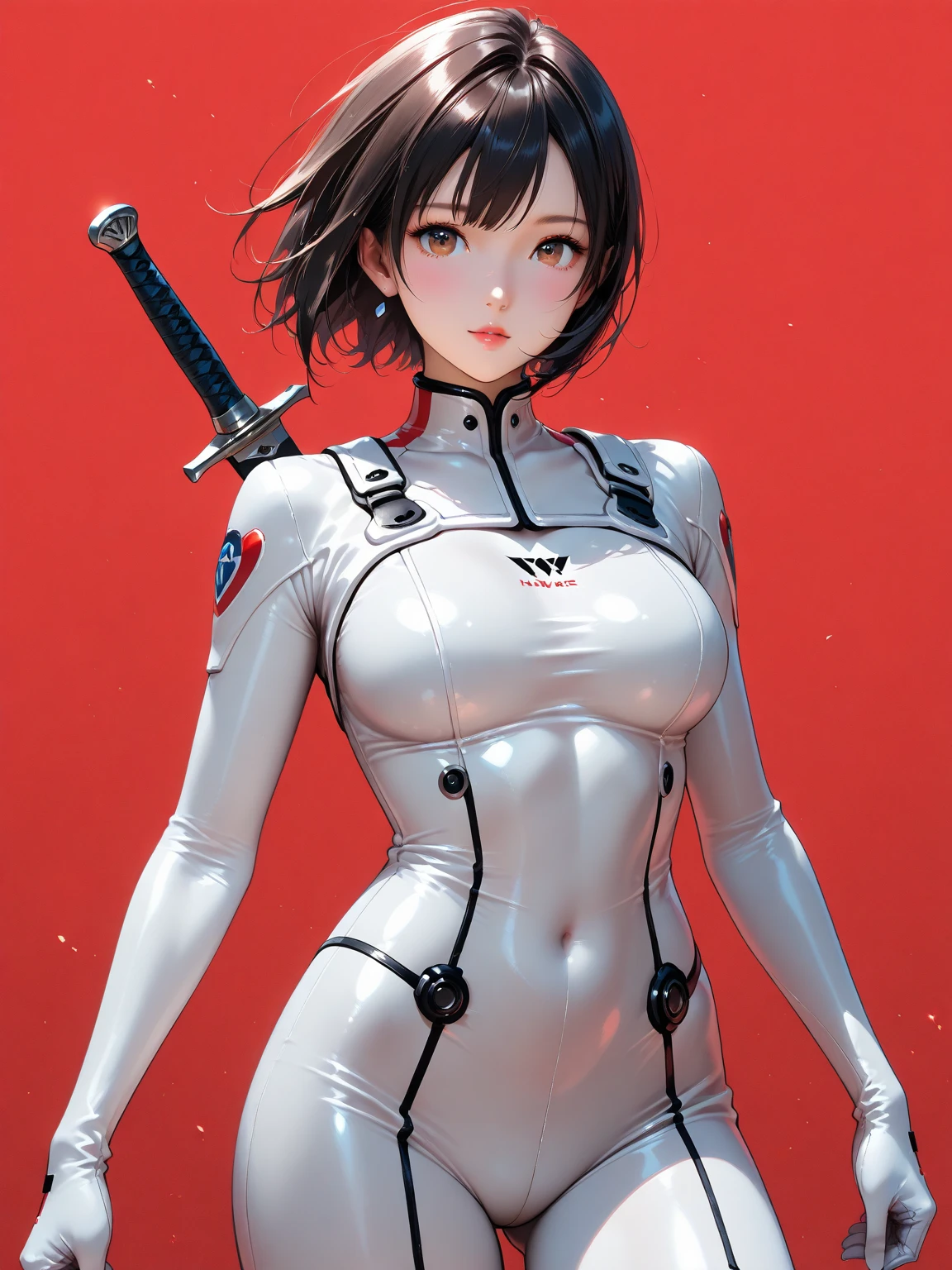 (((Annie Lennox))), ((( transparent suit ))), (((bandaged arms))), ((high collar)), (((Ryuko Matoi))), (((micro skirt with vertical seams))), (((best qualityer: 1.4))), (Unbeatable masterpiece), (hiper HD),(CG 8k hyper-realistic), (((brave face))), (((breasts big))), (((hyper feminine))), sexly girl, Thor,（black bob hair)), ((( sculptural body ))), (((1 Kizi))), Kizi cibernética de 25 anos com perfectbody,,Beautiful and well-groomed face,muscular body:1.2,solid color detailed jacket, (Head to thigh photos), Complex equipment, green dark，long pants，Tight clothes are dark，With white stars and off-white stripes,,,,,Armor Metal Electronic Parts) INFO, Kizi, (((standing alone))), pirralha violent, (((14歳))), sexly, pose de atitude, work of art, post-apocalypse, (((manga style))), bounty hunter, violent, Manic, the way you want, slenderbody, thin but strong, perfectbody, roupa moderna, advanced technology, neon, sleeves with vertical striped pattern, neutral background, (( cowboy shot )). intricate visual