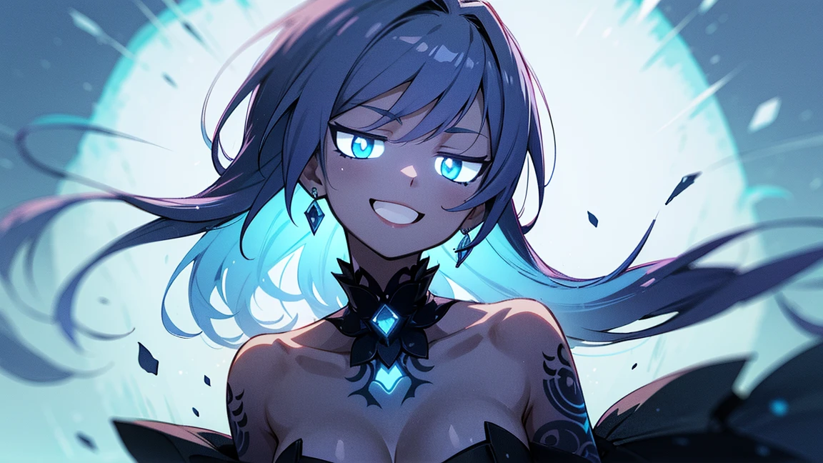 最high quality、best image quality、masterpiece、girl((20-year-old、 By becoming、vest bust、medium bust,wide open breast tea、shining eyes, Water feathers、long hair、thin,highest valley、blue sports bra、blue sports pants,diamond earrings、Wristband、black gloves、swimming、Ocean、smile、smile、swimming motion)),high quality、beautiful art、background((深Ocean、Ocean、shark、))、Flight、debris flies、Depth of written boundary、movie、visual art、perfect art、8K,genuine、Oceanアート、anime style