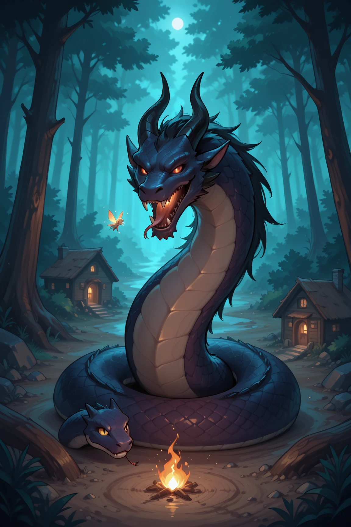 80s movies style,dark fantasy,dragon with 3 head, creepy,cave,gold coins
