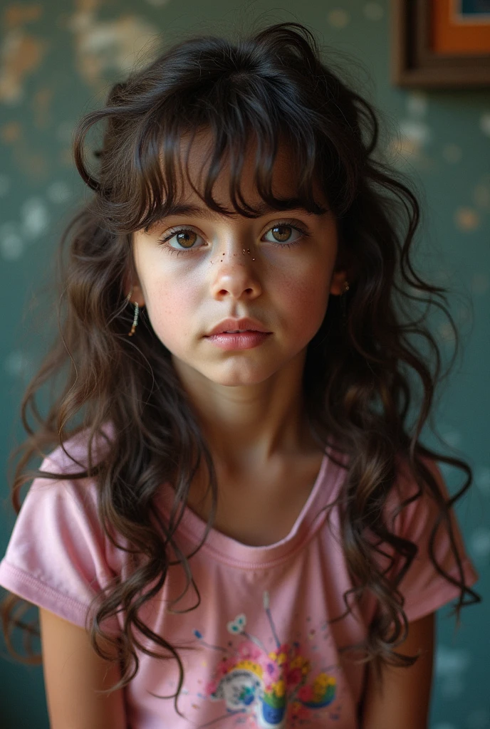 (Modelshoot style), sad homeless little girl ((wearing shabby clothes)), (shy), 1girl, solo, brown curly messy hair, very delicate face, beautiful eyes, [chubby], cute, with rosy cheeks and bright, sad eyes, stunning beauty, (rembrandt lighting), zeiss lens, ultra-realistic, (high detail skin: 1.2), 8k uhd, DSLR, dramatic edge light, High quality, Fujifilm XT3,