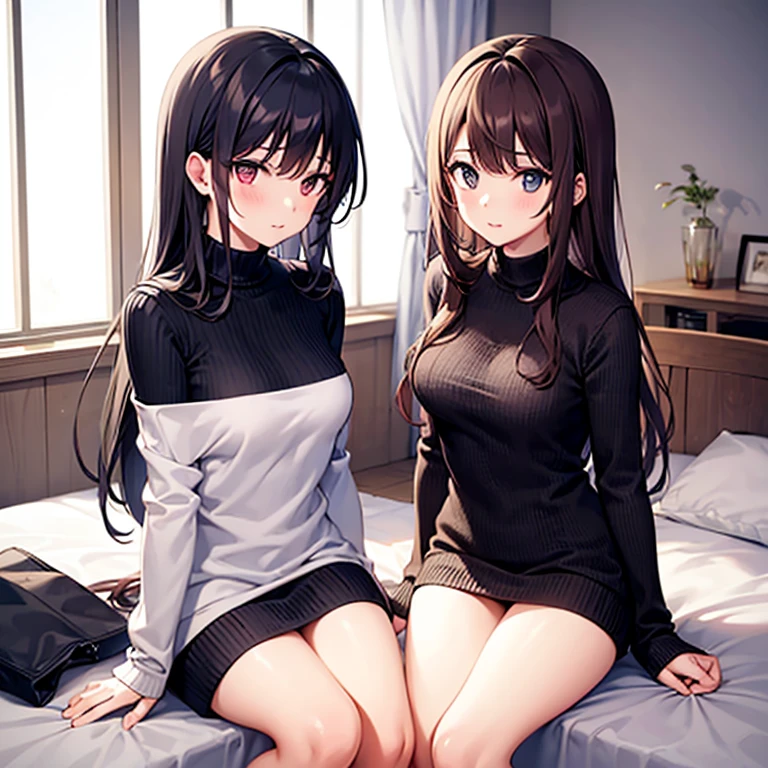 adult woman、Intelligent sister、turtleneck、No sleeve、Apron appearance、black separate hair、straight hair、long legs、thin thighs、big breasts、big breasts、inside the room、blush、lure